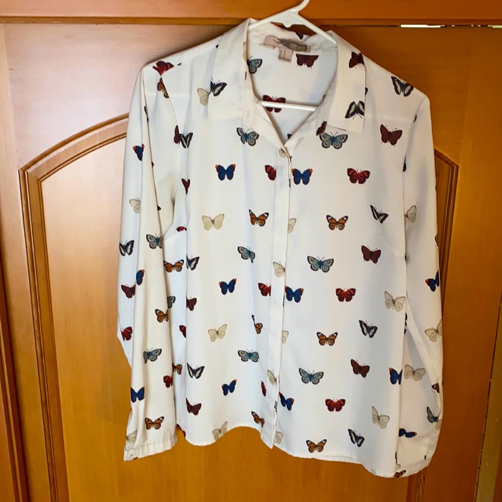 Silk/poly blend butterfly blouse